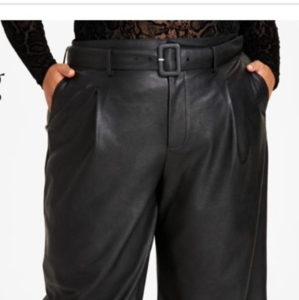 Trendy Plus Size Faux-Leather Wide-Leg Pants by Nina Parker - Size 26